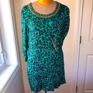 Tunic dress neckline/ cuff beading long sleeves